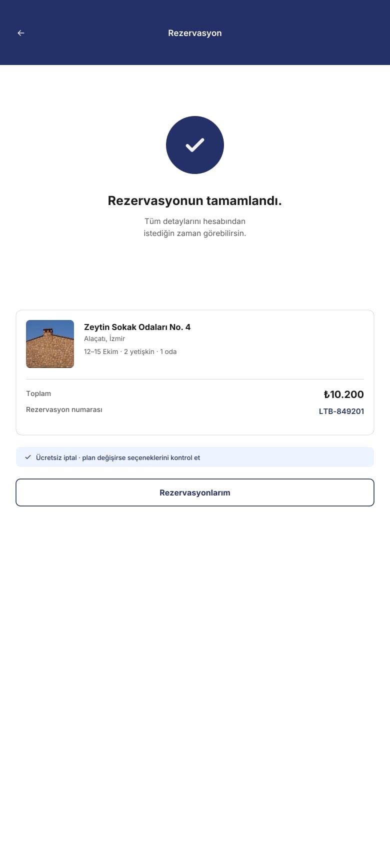 Mobile confirmation screen summarising a completed booking